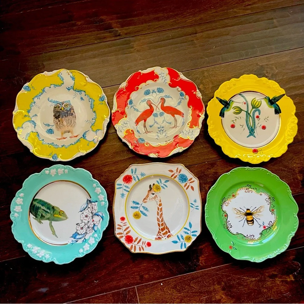 Vintage Anthropologie Lou Rota NATURE TABLE DESSERT PLATE Set of 6 - Picture 3 of 16